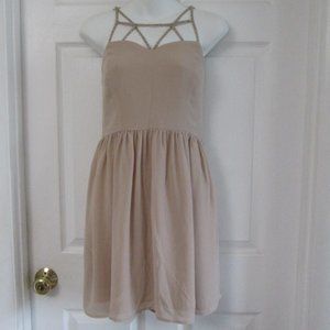 Beige Strappy & Flowy Balletcore Skater Style Cocktail Party Dress